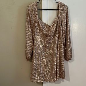 Fabulous rose gold sequin long sleeve mini pink lily dress